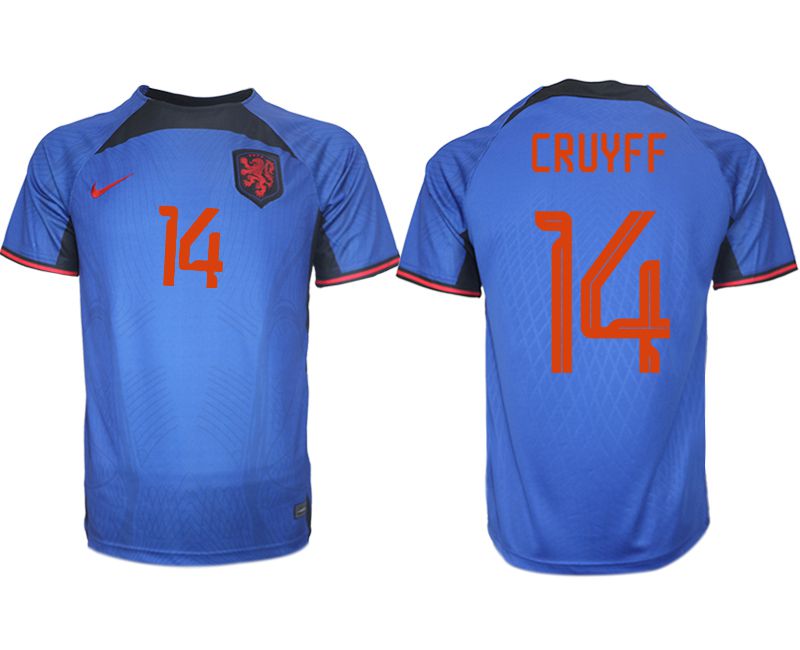 Men 2022 World Cup National Team Netherlands away aaa version blue #14 Soccer Jersey->customized soccer jersey->Custom Jersey